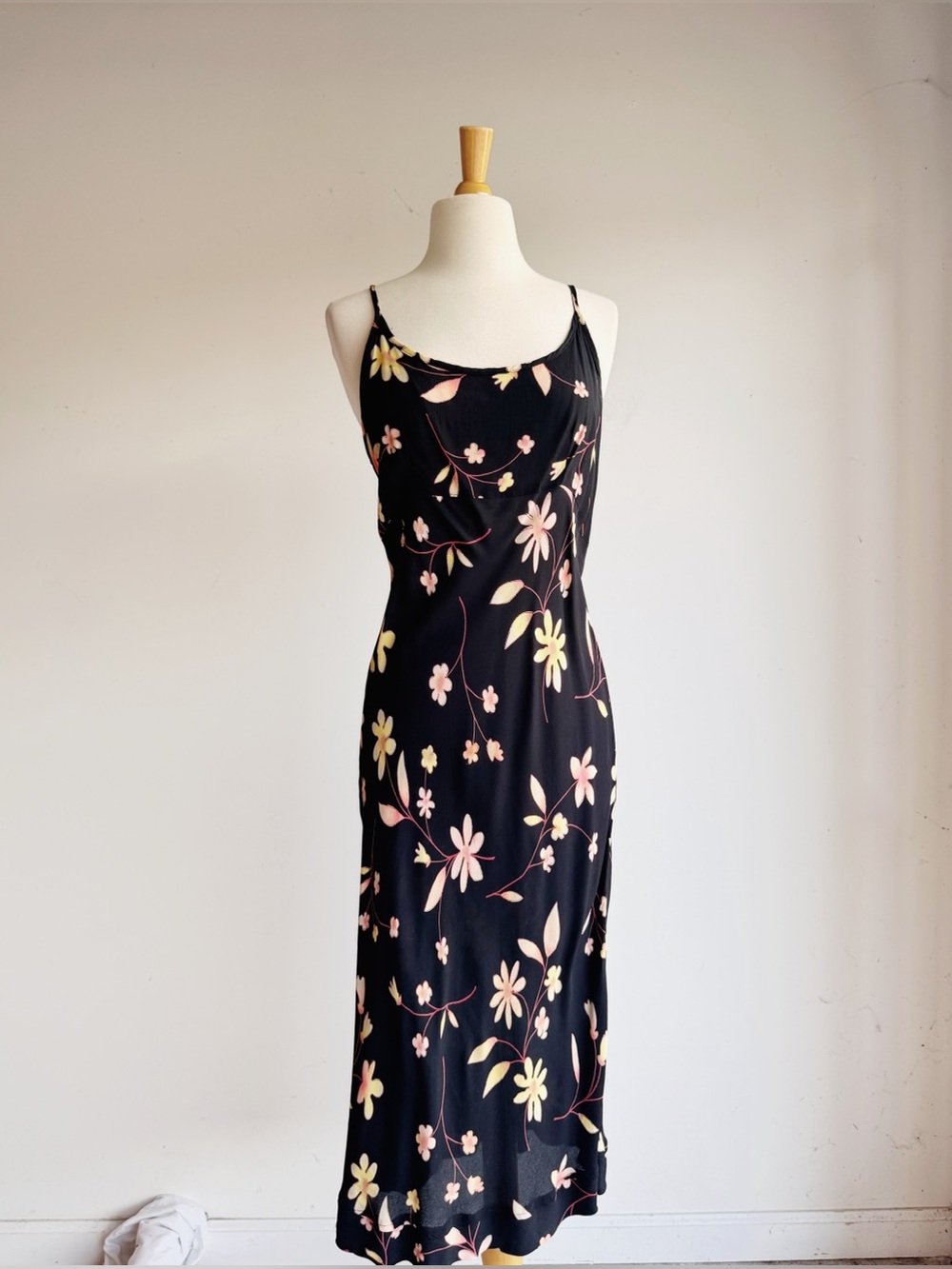 Vintage Loco Lindo Floral Bias Cut Rayon Midi Dress S Made in California